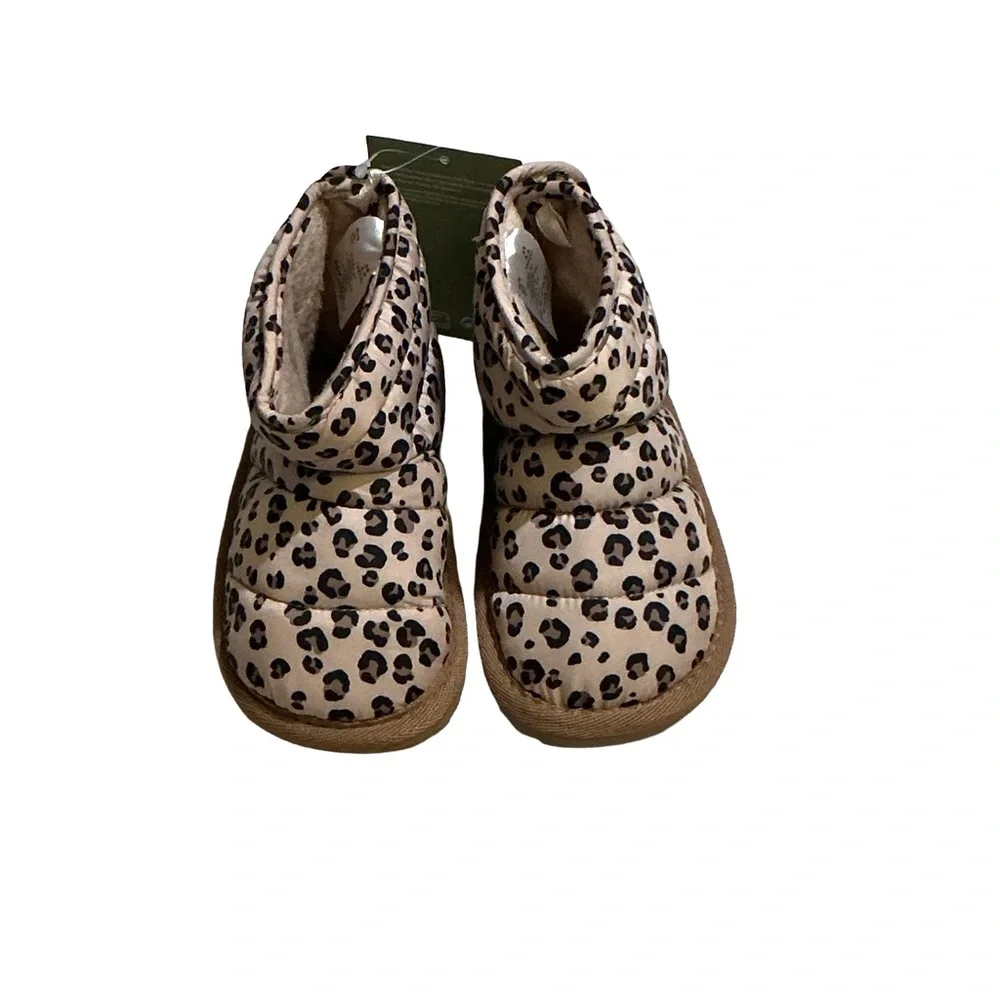 NWT H&M Kids Quilted Padded Faux Fur Boots - Size 6.5 - Leopard Print